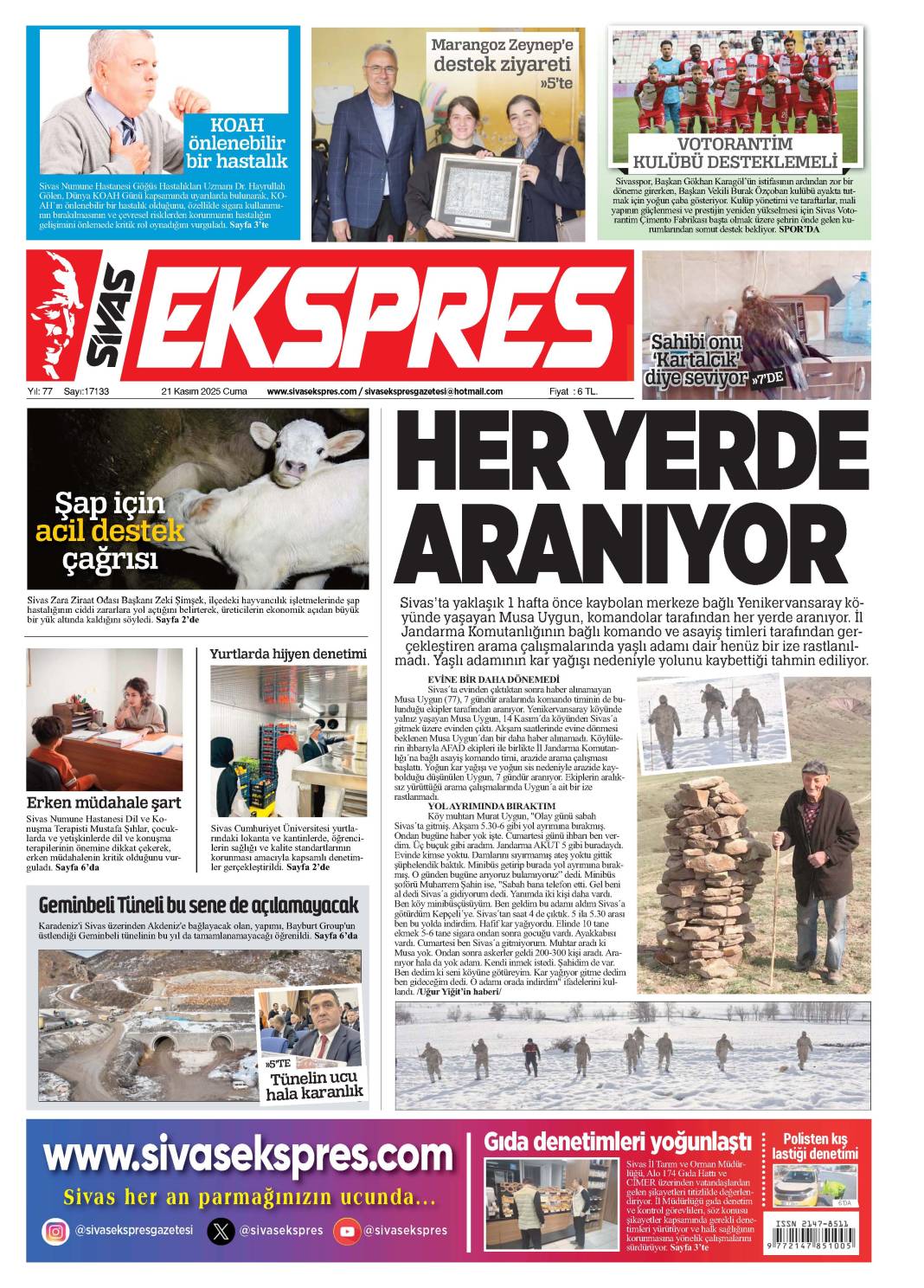 21 Kasım tarihli gazetemiz 2