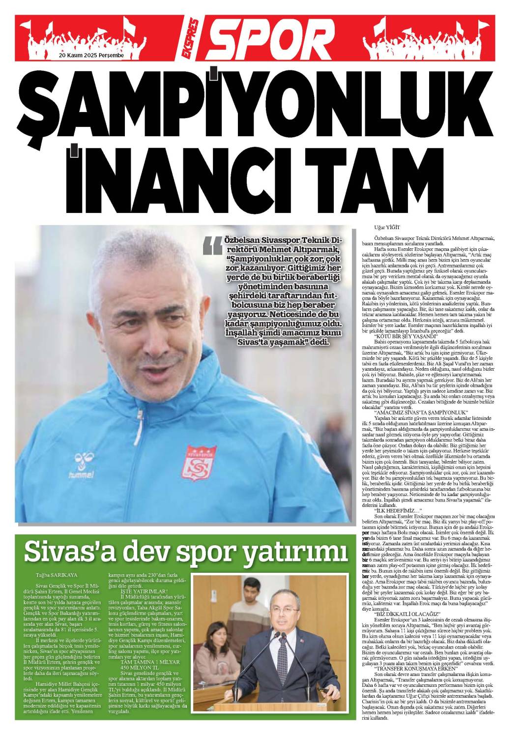 20 Kasım Tarihli Gazetemiz 2