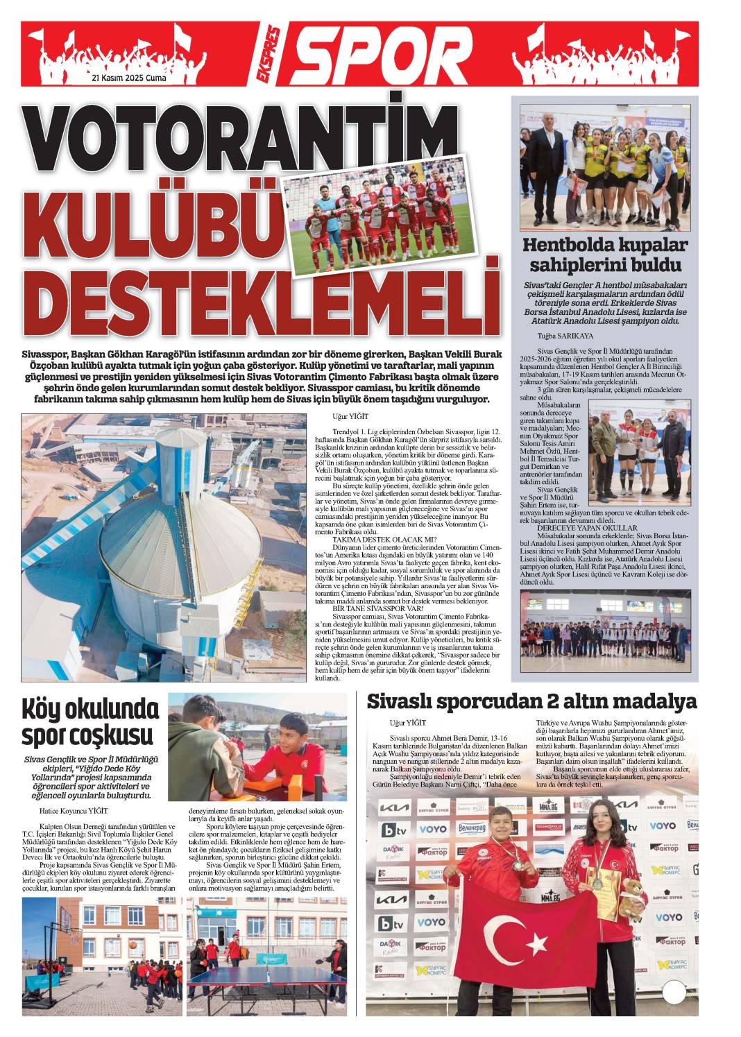 21 Kasım tarihli gazetemiz 1