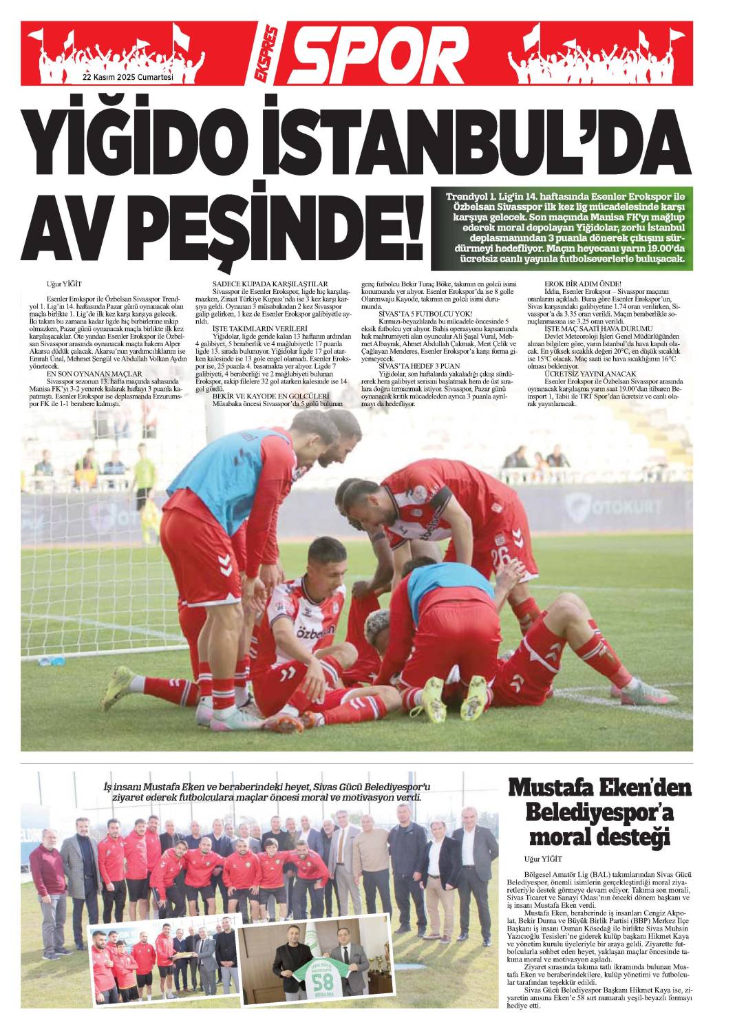 22 Kasım tarihli gazetemiz 2