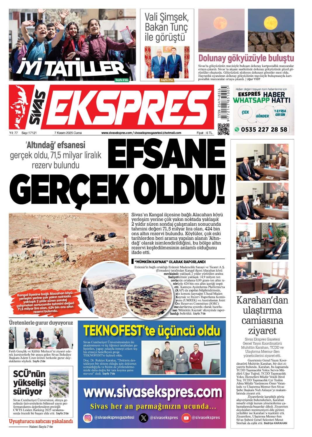 7 Kasım tarihli gazetemiz 2