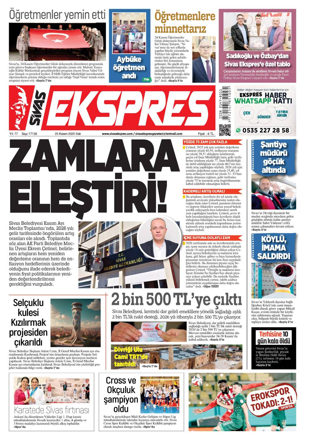 25 Kasım tarihli gazetemiz 2