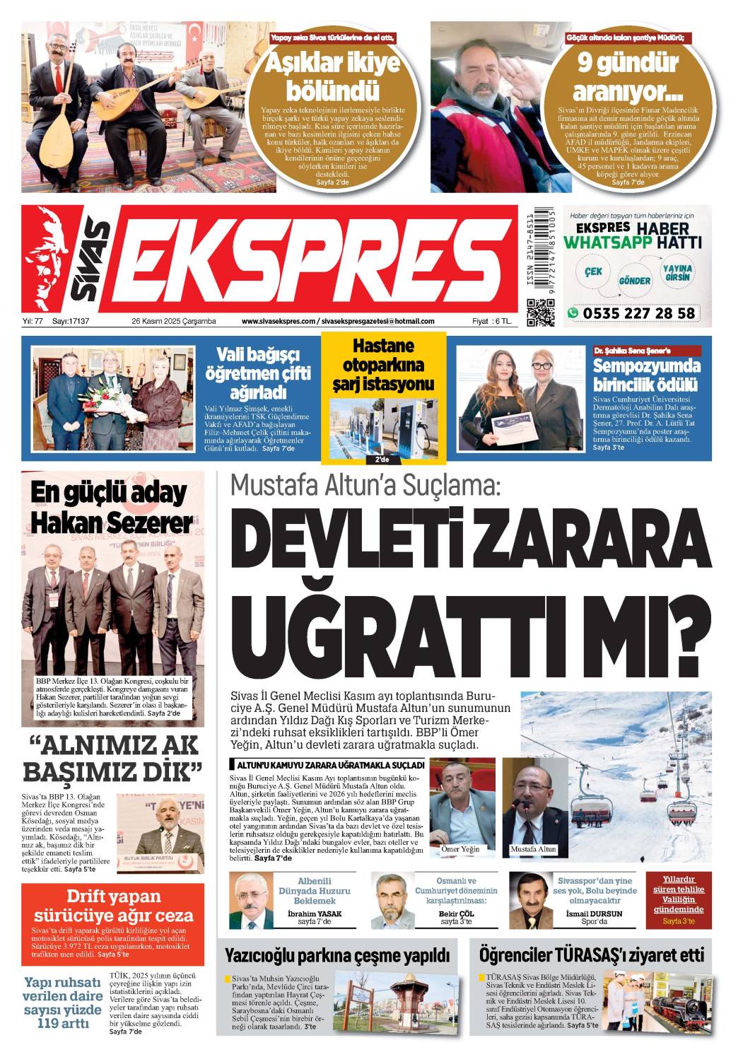 26 Kasım tarihli gazetemiz 2