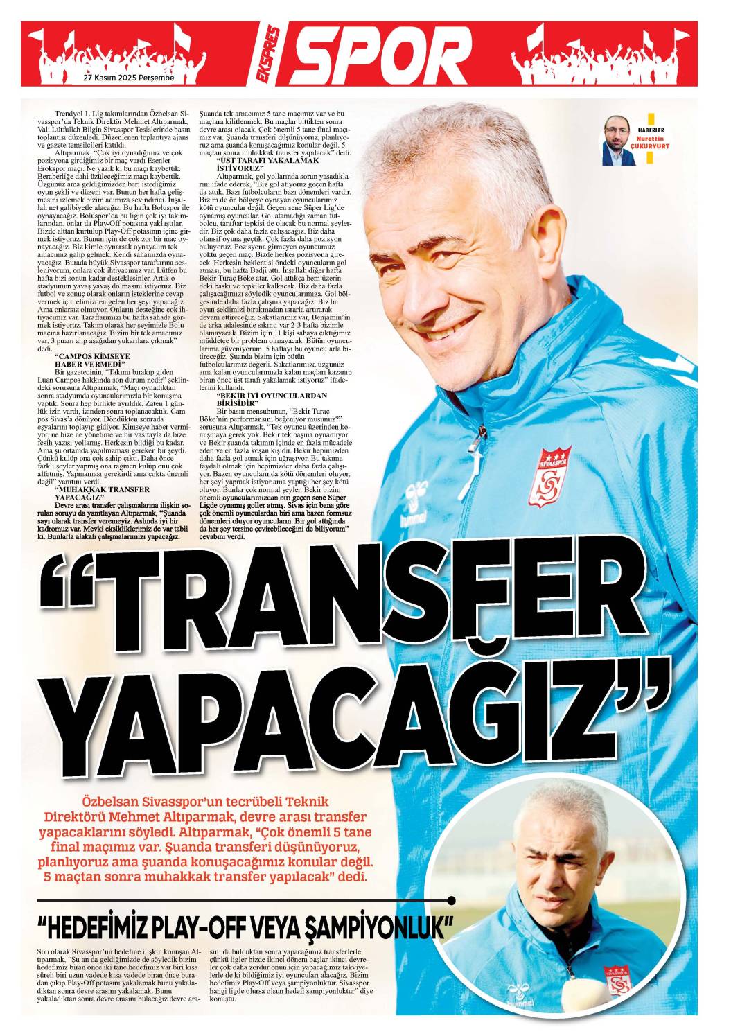 27 Kasım tarihli gazetemiz 2