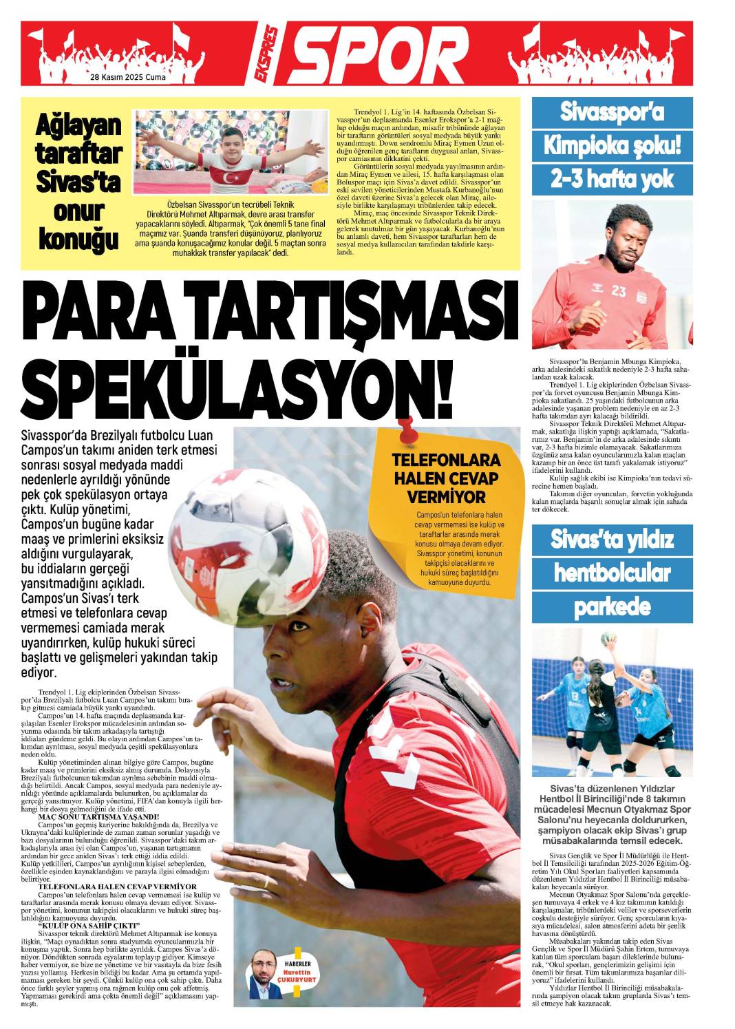 28 Kasım tarihli gazetemiz 2