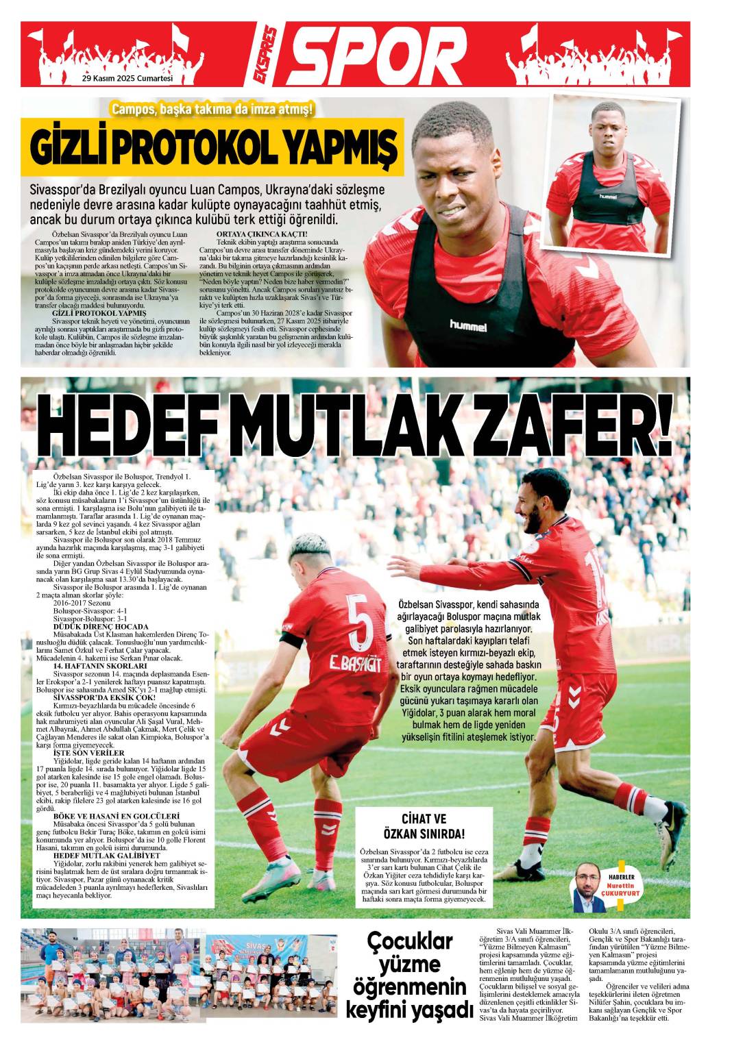 29 Kasım tarihli gazetemiz 2