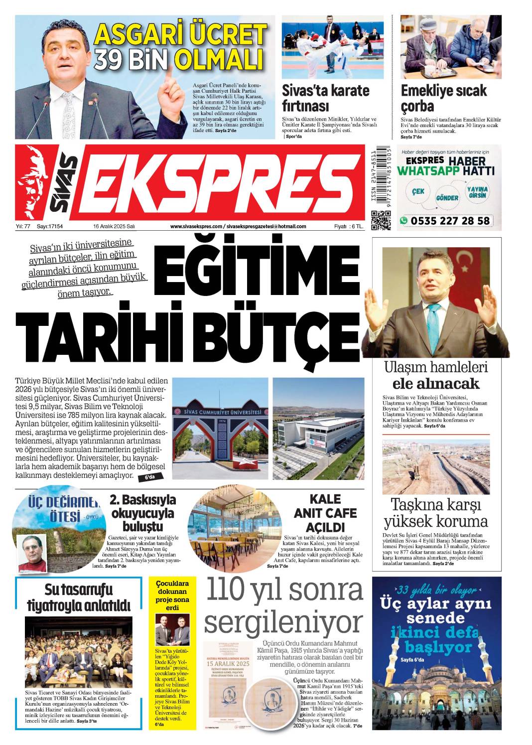 16 Aralık tarihli gazetemiz 2