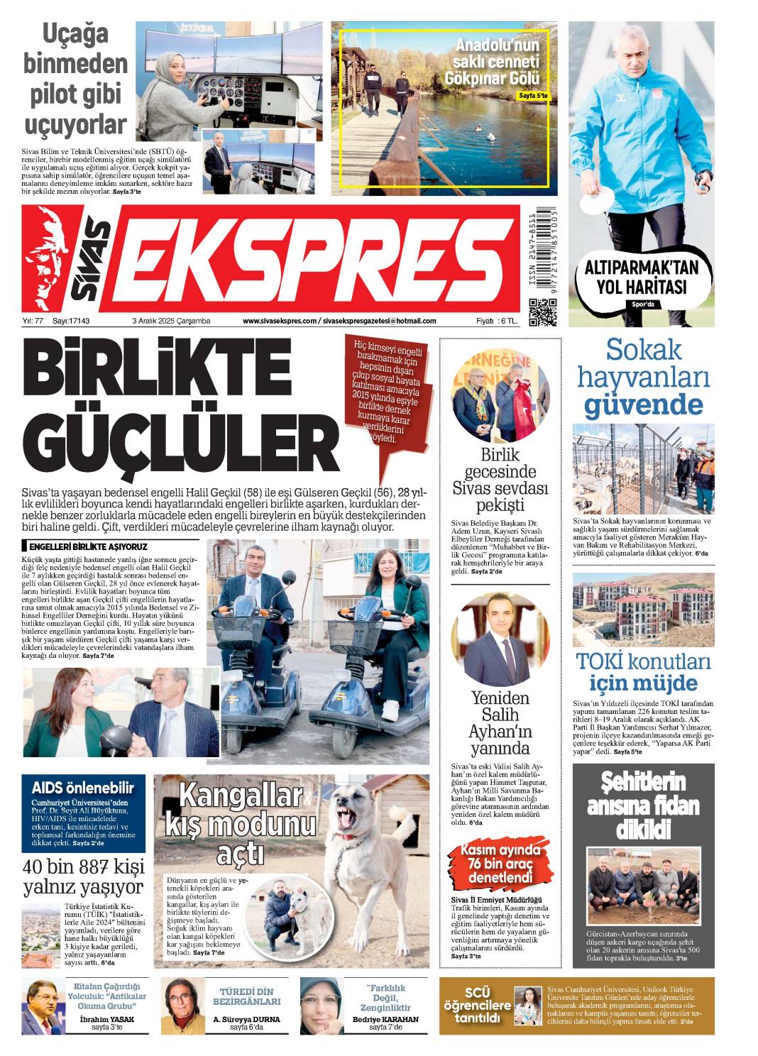 3 Aralık tarihli gazetemiz 2