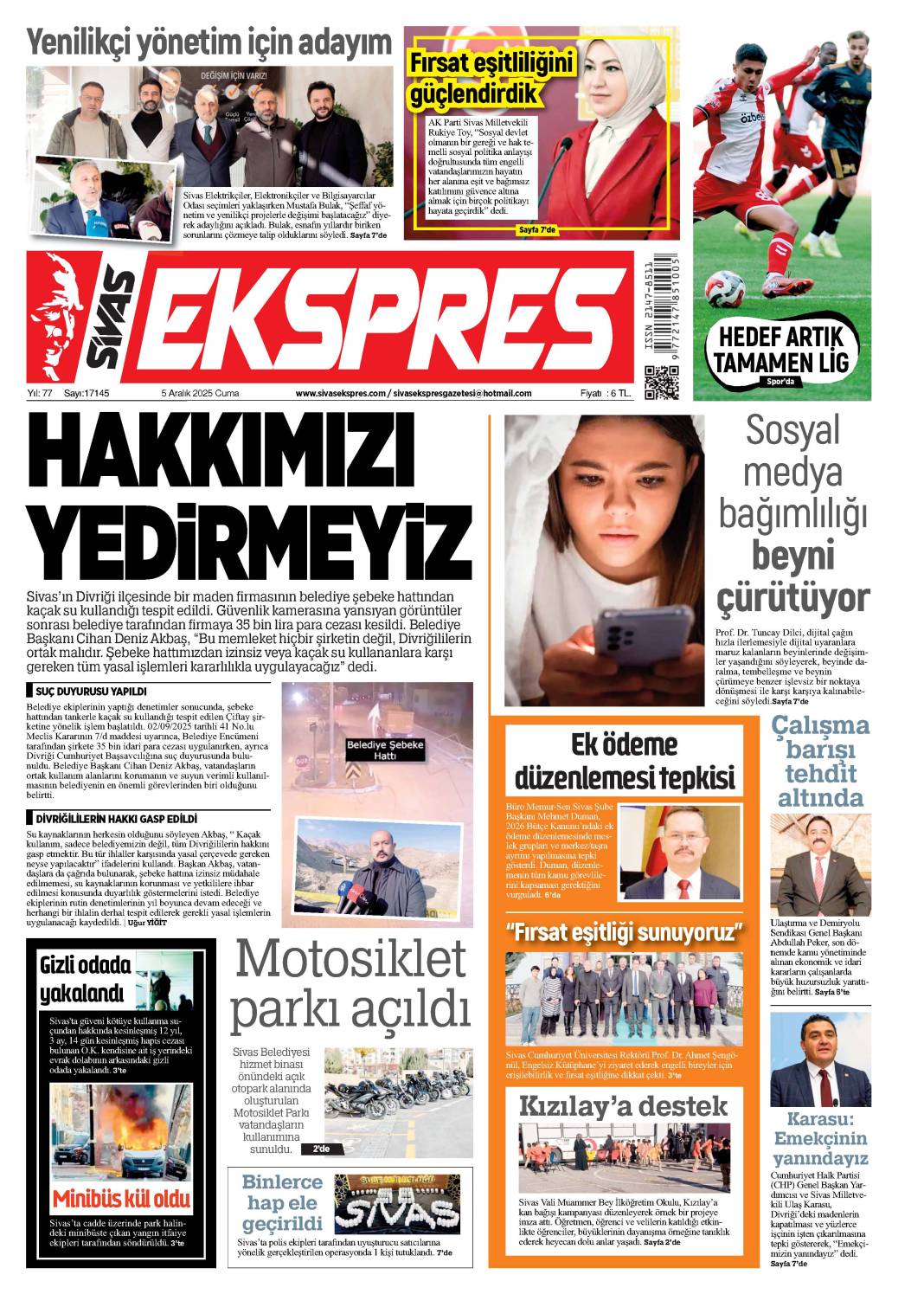 5 Aralık tarihli gazetemiz 2