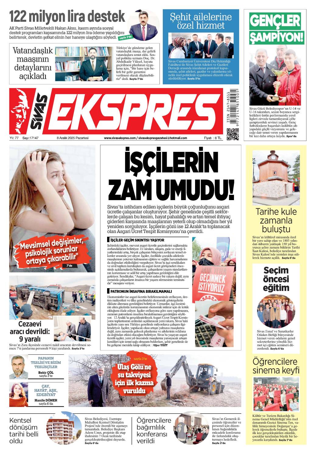 8 Aralık tarihli gazetemiz 2