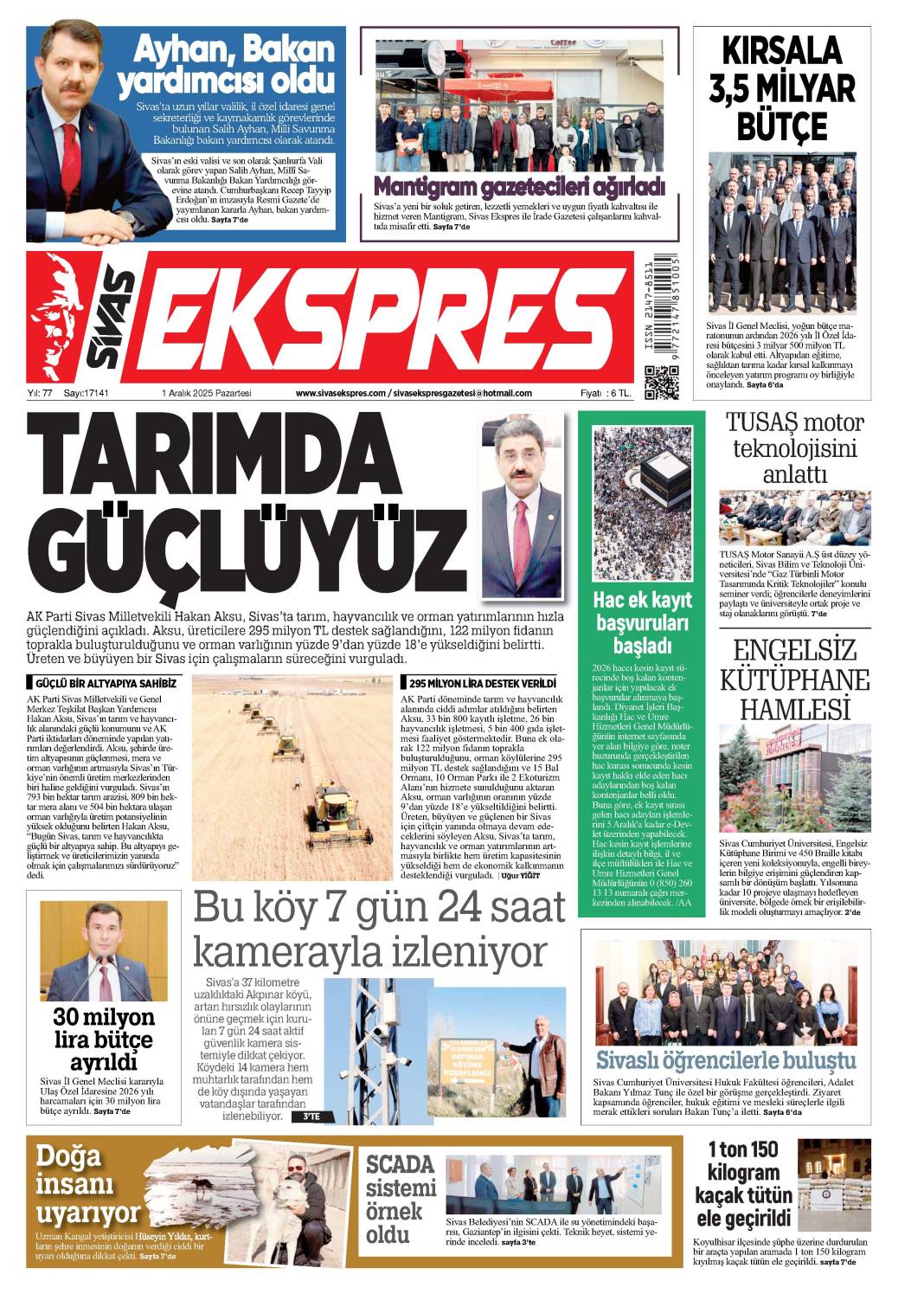 1 Aralık tarihli gazetemiz 1