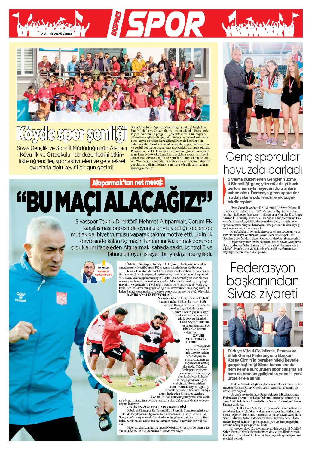 12 Aralık tarihli gazetemiz 2