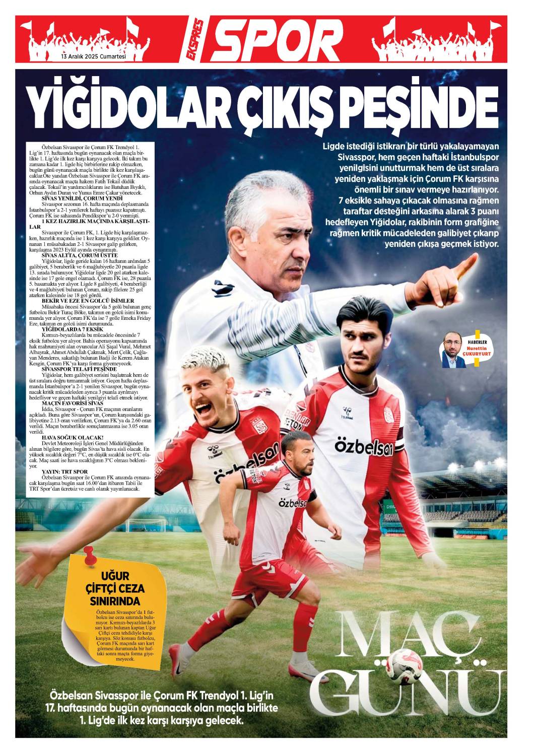 13 Aralık tarihli gazetemiz 2