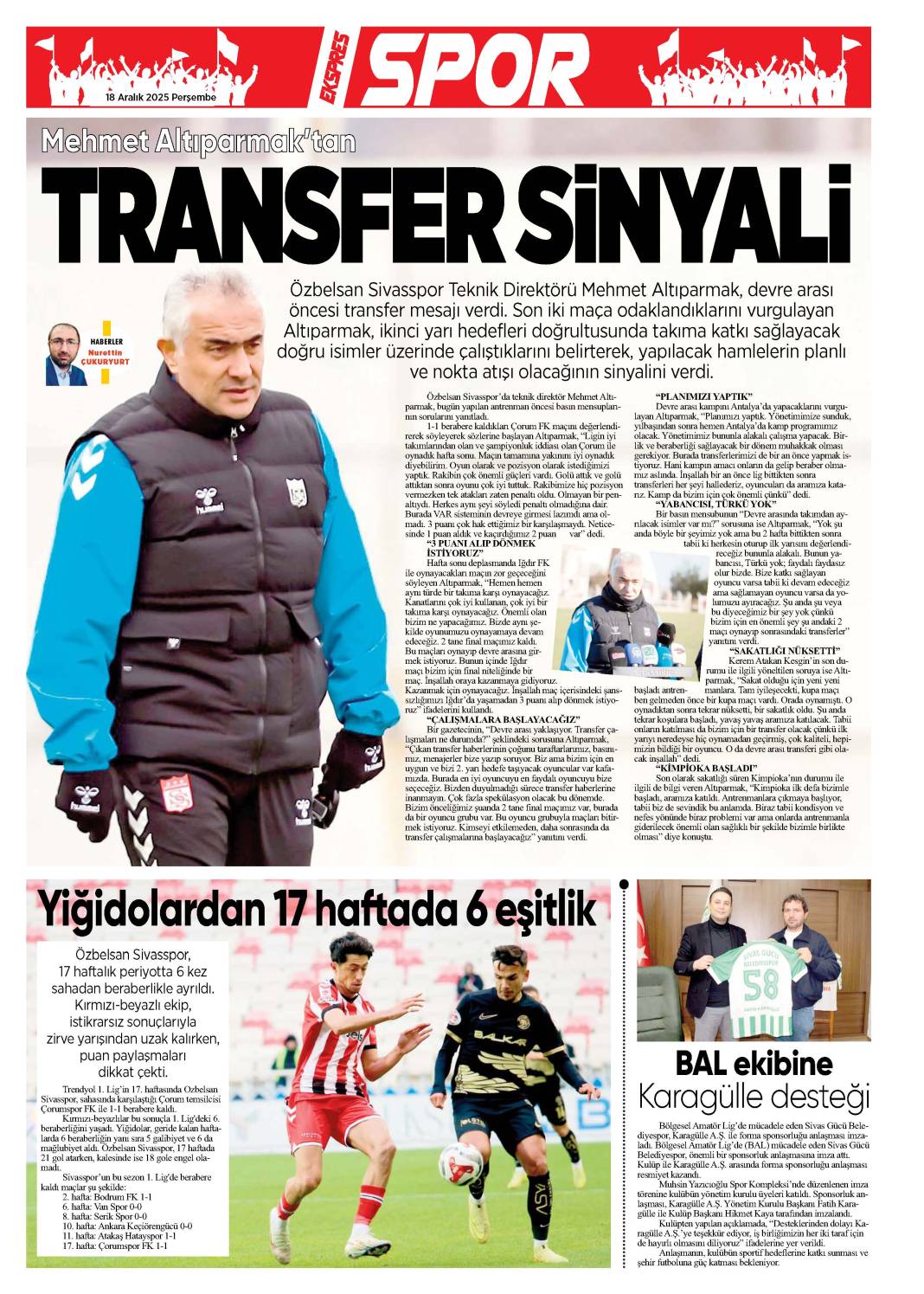 18 Aralık tarihli gazetemiz 2