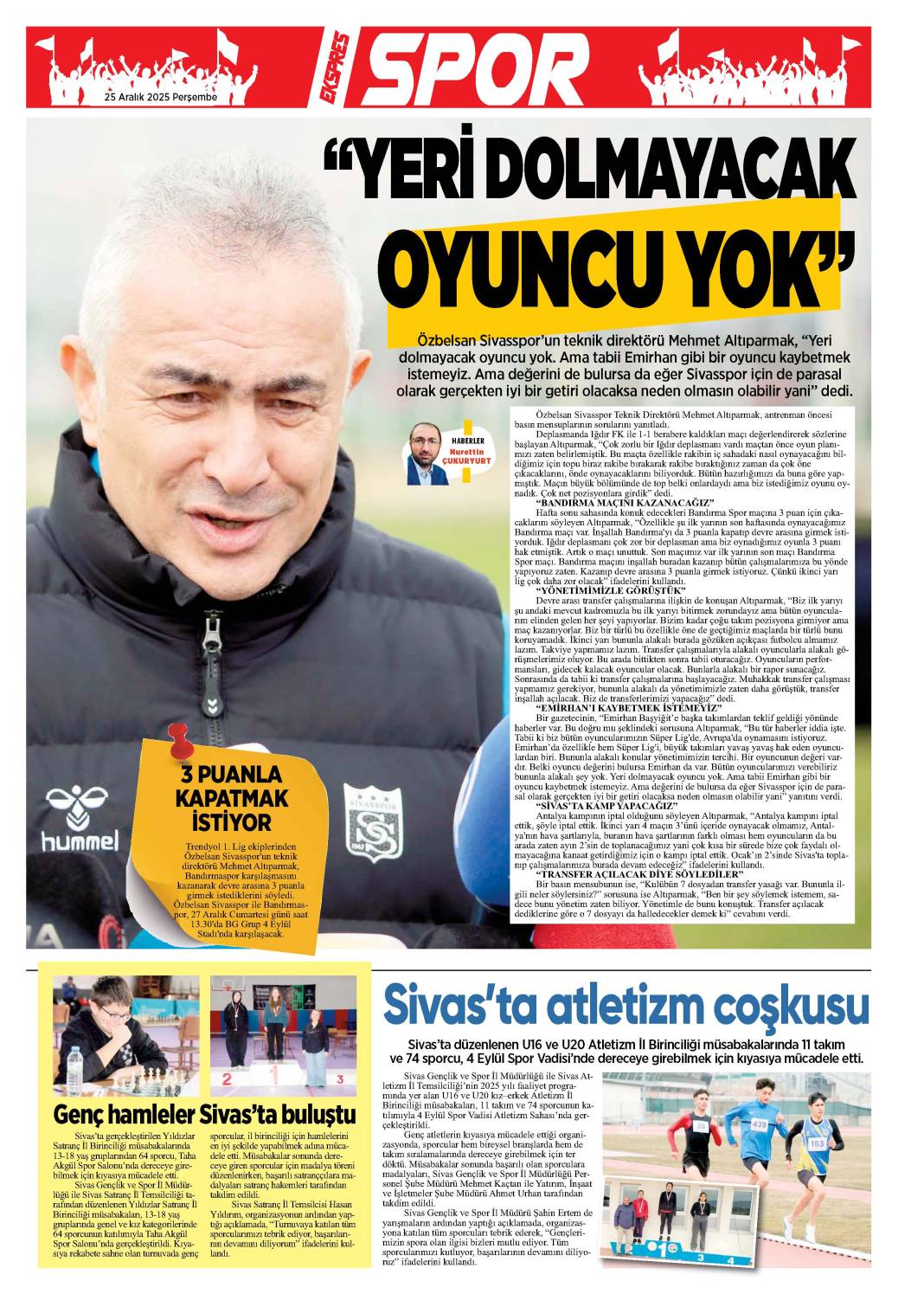 25 Aralık tarihli gazetemiz 2