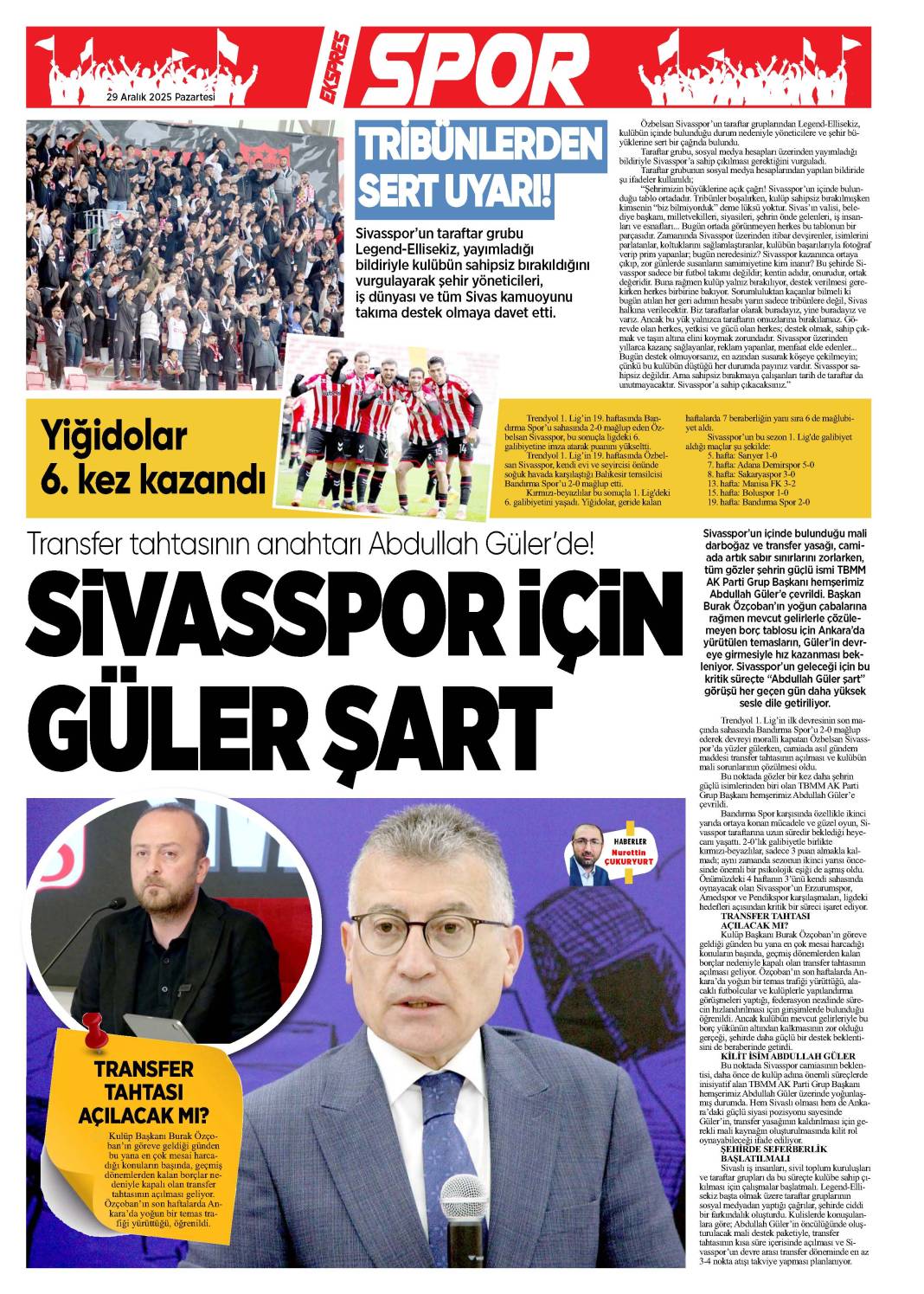 29 Aralık tarihli gazetemiz 2