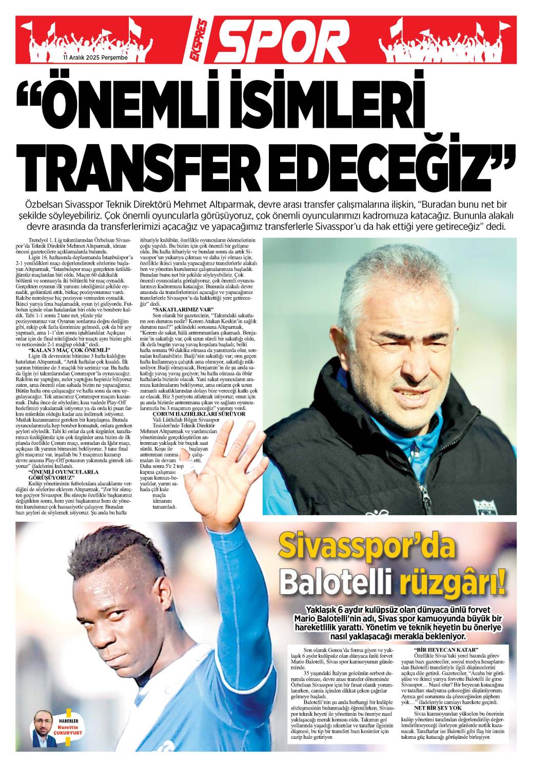 11 Aralık tarihli gazetemiz 2