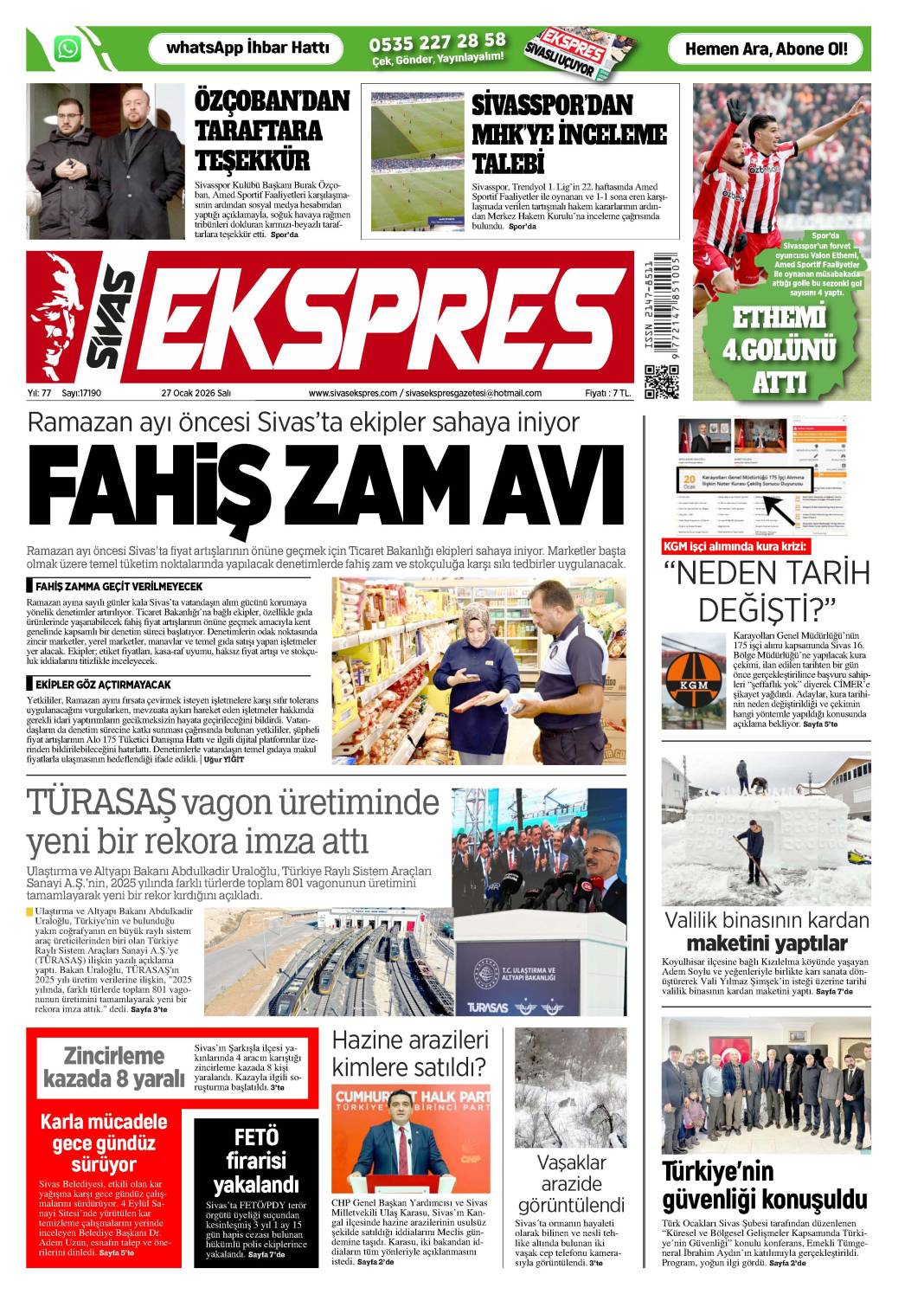 27 Ocak 2026 tarihli gazetemiz 1