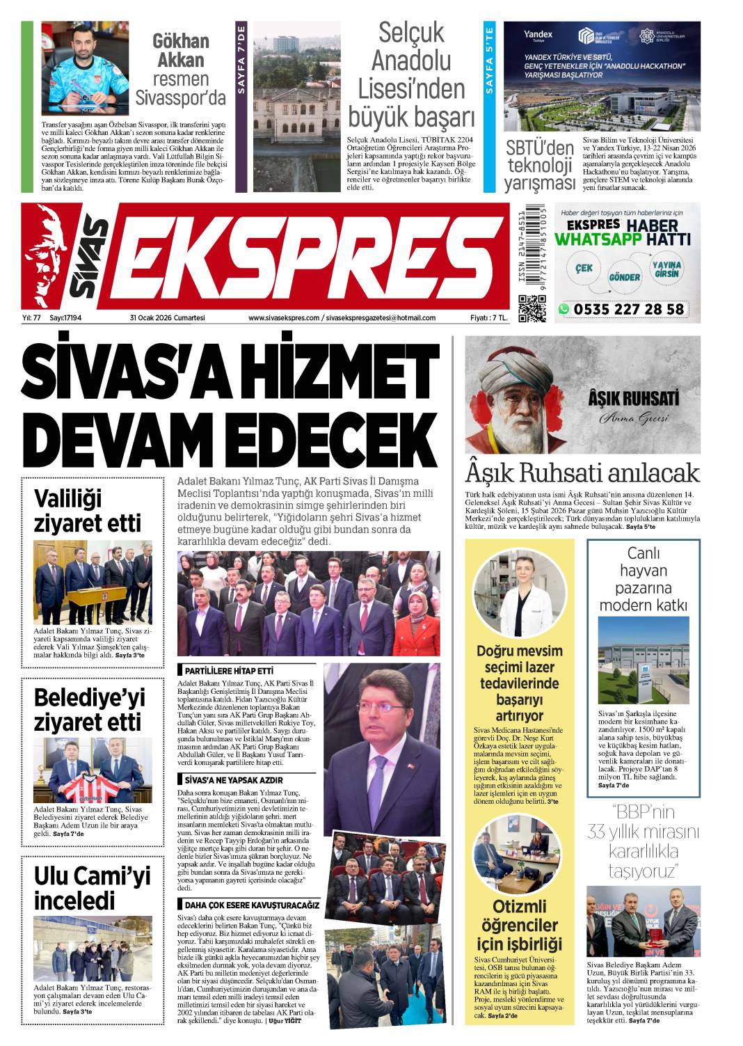 31 Ocak tarihli gazetemiz 2