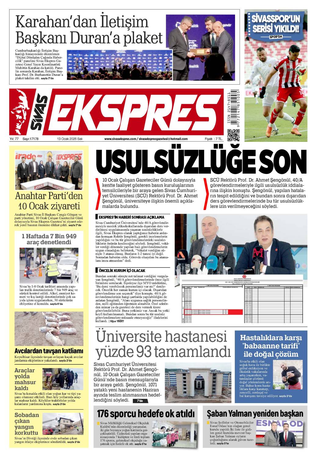 13 Ocak tarihli gazetemiz 2