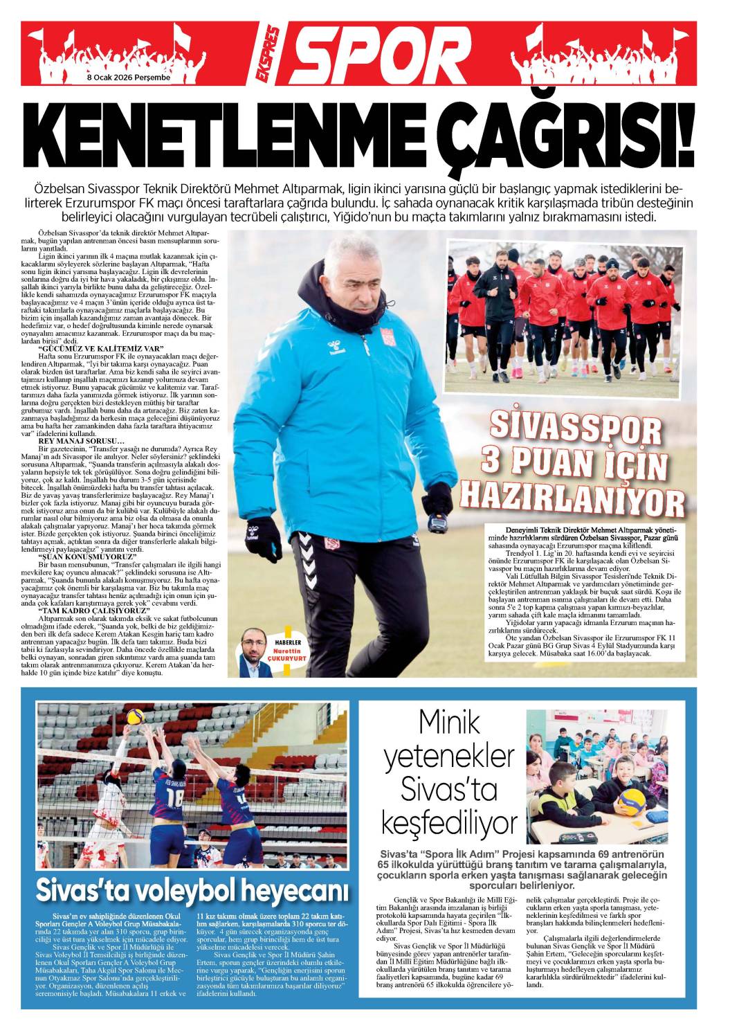 8 Ocak tarihli gazetemiz 1