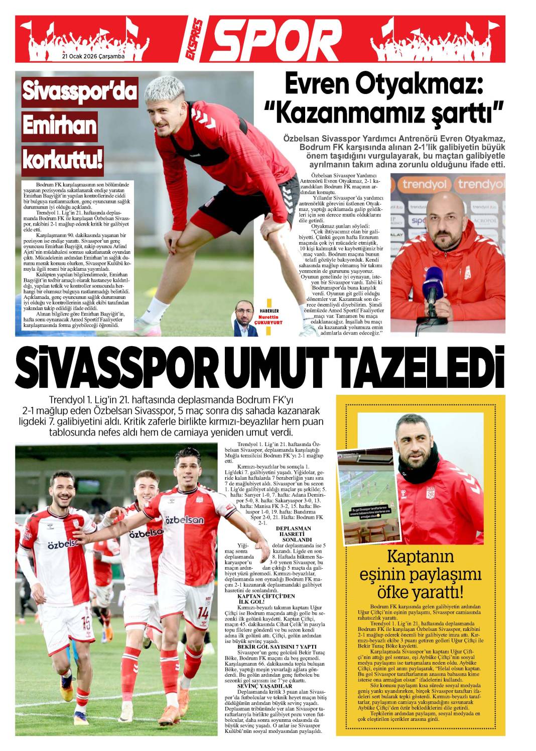 21 Ocak tarihli gazetemiz 2