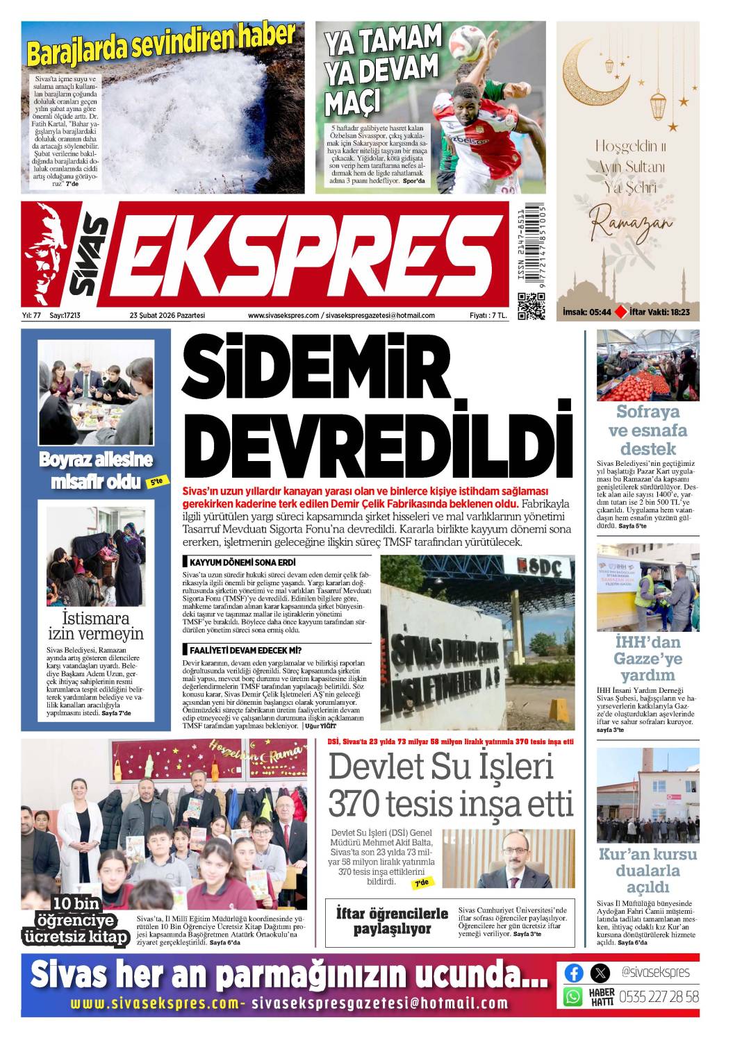 23 Şubat tarihli gazetemiz 2