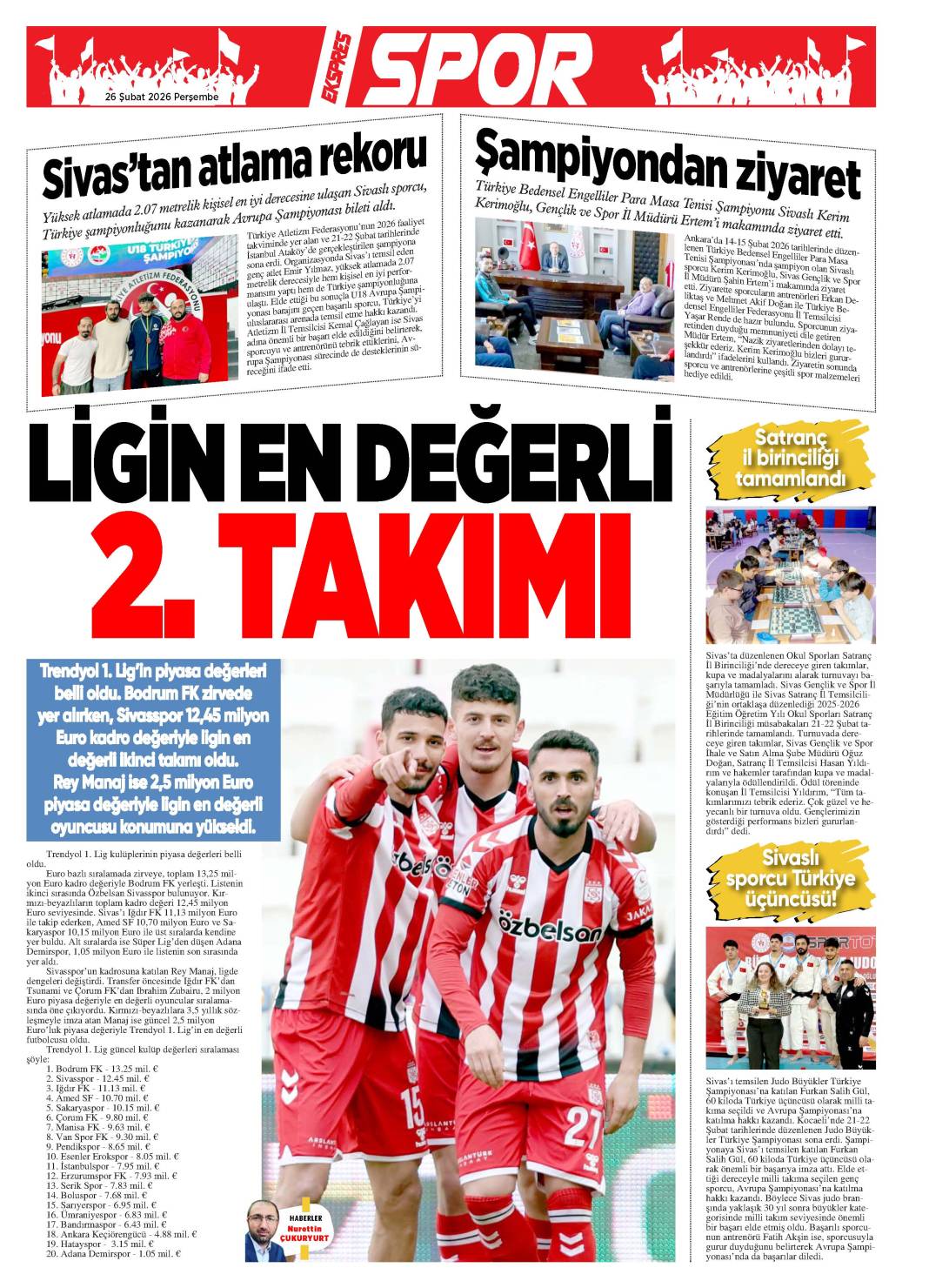 26 Şubat tarihli gazetemiz 2