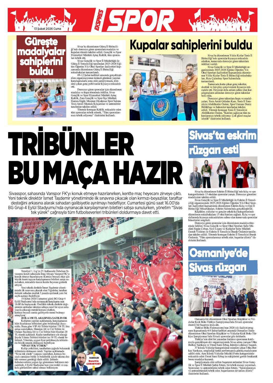 13 Şubat tarihli gazetemiz 1
