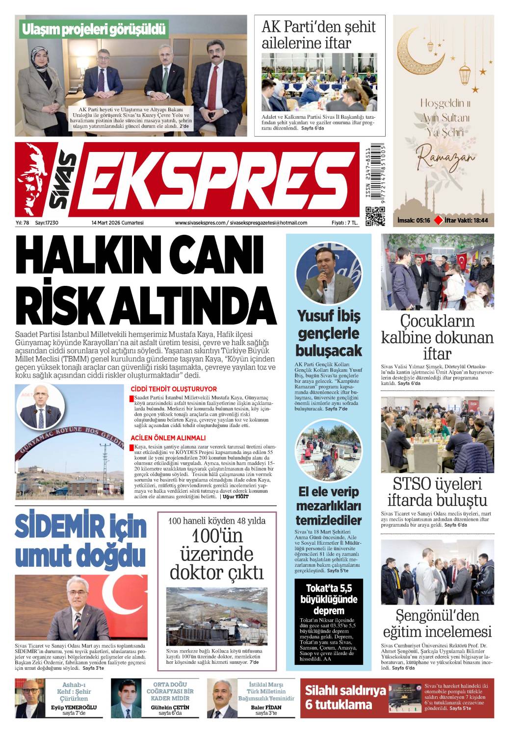 14 Mart tarihli gazetemiz 2