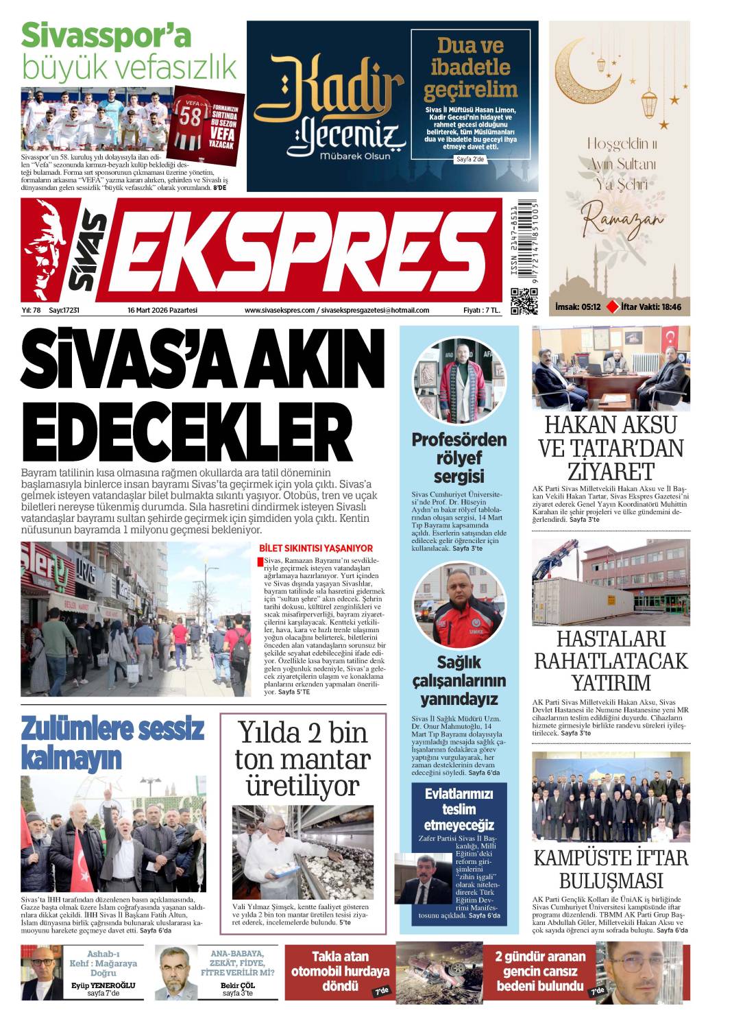 16 Mart tarihli gazetemiz 2