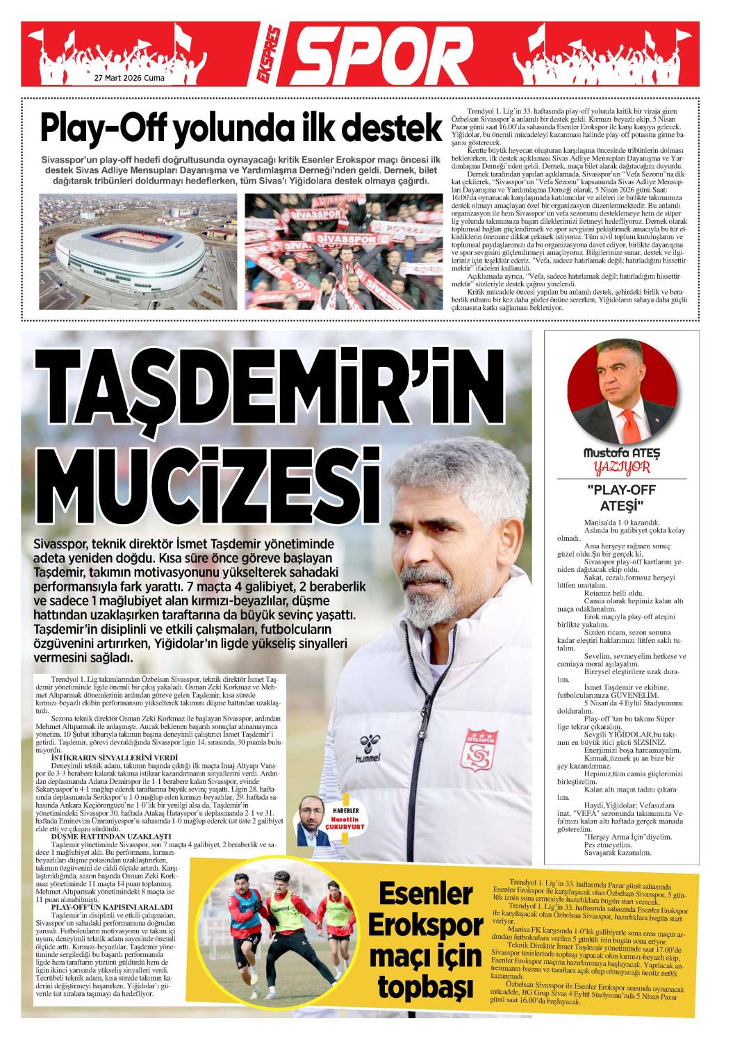27 Mart tarihli gazetemiz 2