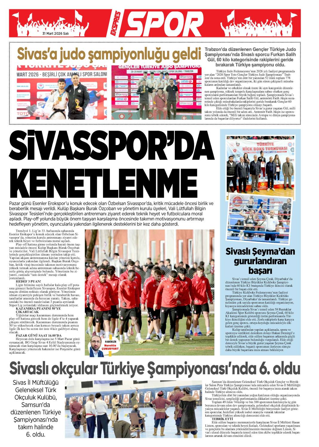31 Mart tarihli gazetemiz 2