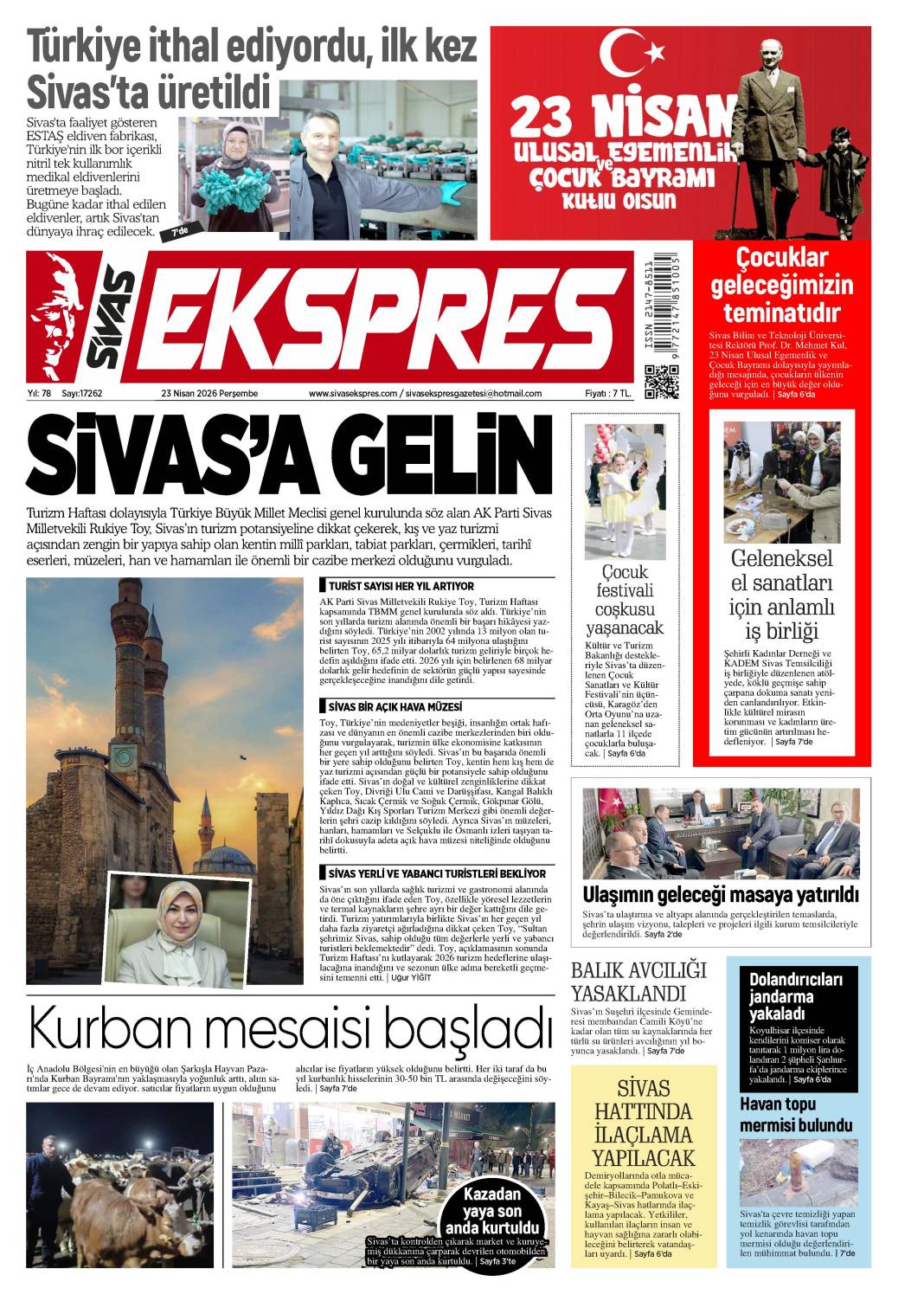 23 Nisan tarihli gazetemiz 2