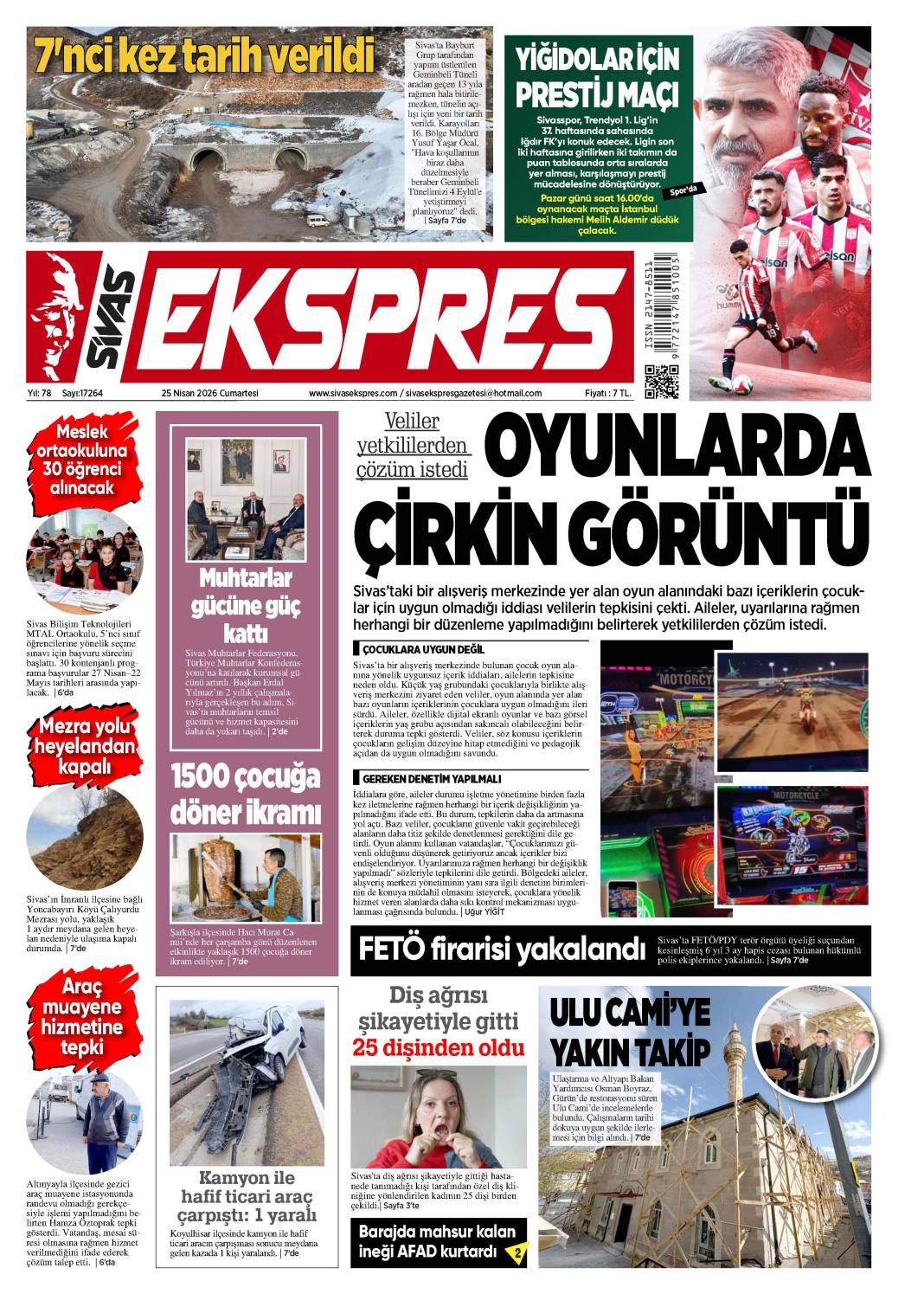 25 Nisan tarihli gazetemiz 2