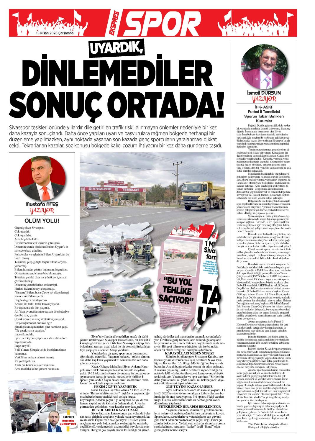 15 Nisan tarihli gazetemiz 2