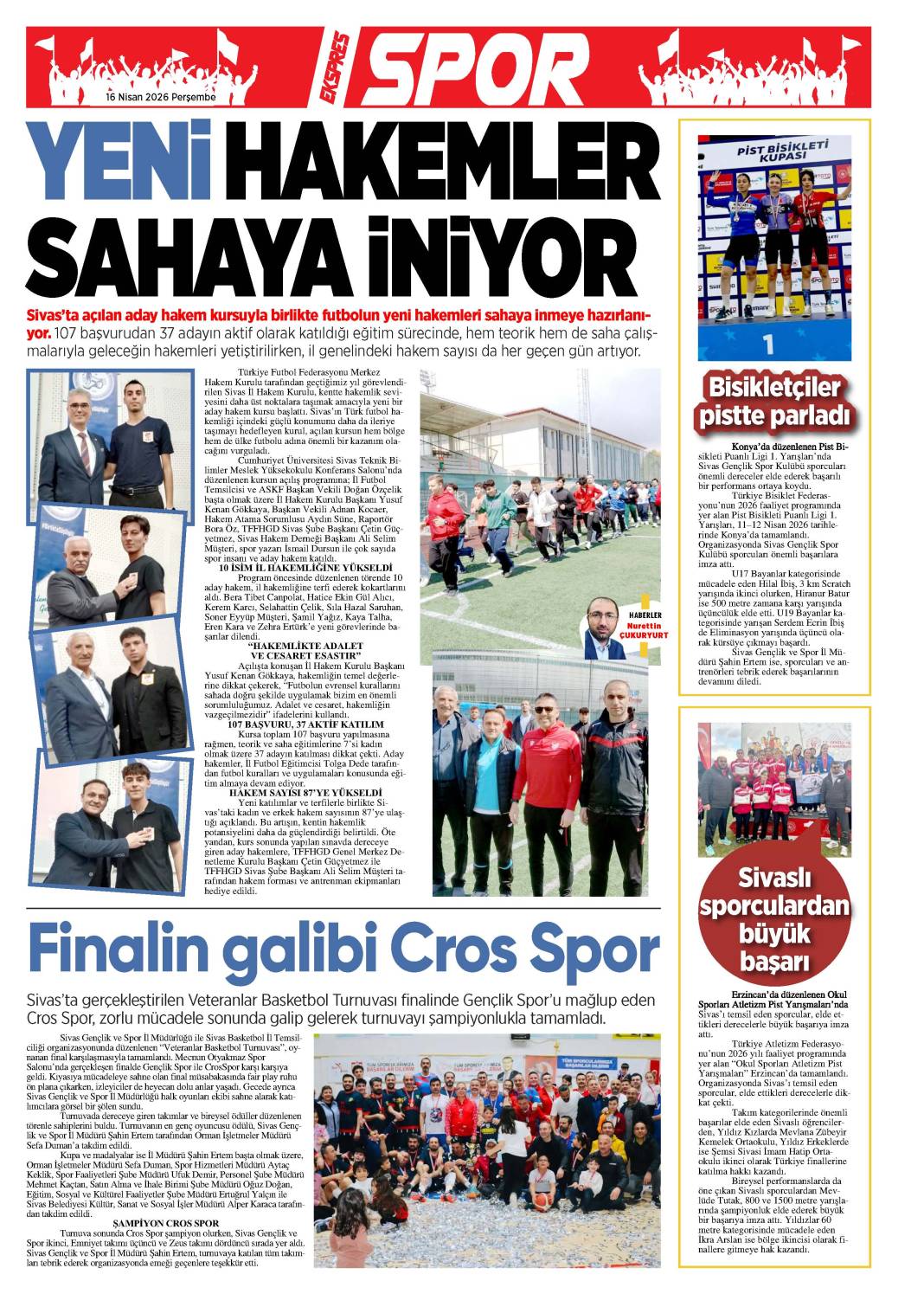 16 Nisan tarihli gazetemiz 2