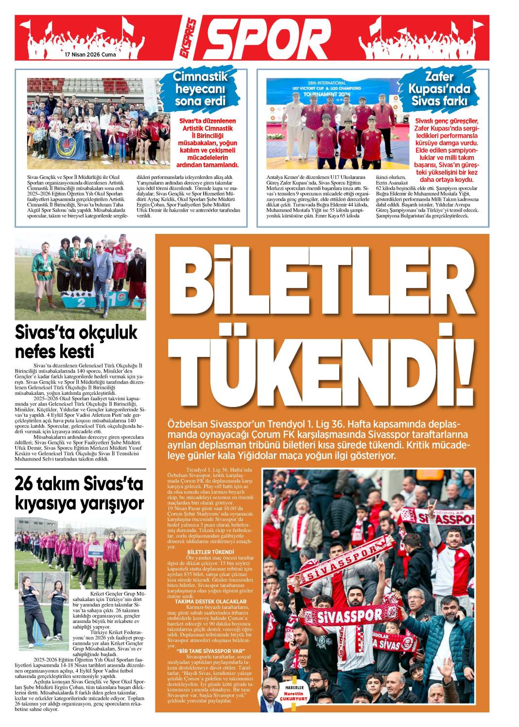17 Nisan tarihli gazetemiz 2