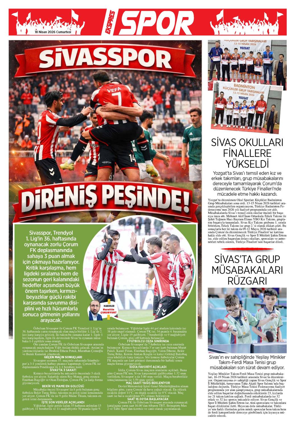 18 Nisan tarihli gazetemiz 1