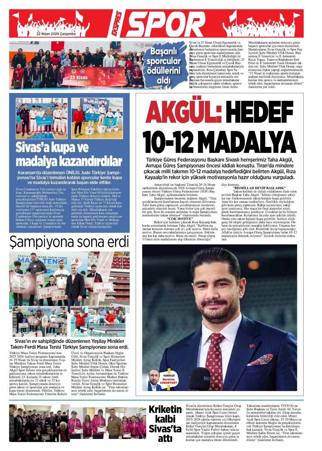 22 Nisan tarihli gazetemiz 2