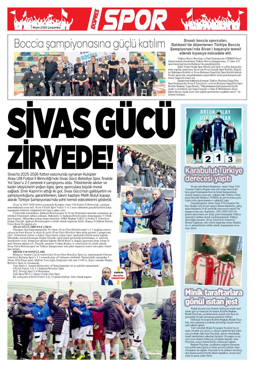 1 Nisan tarihli gazetemiz 1