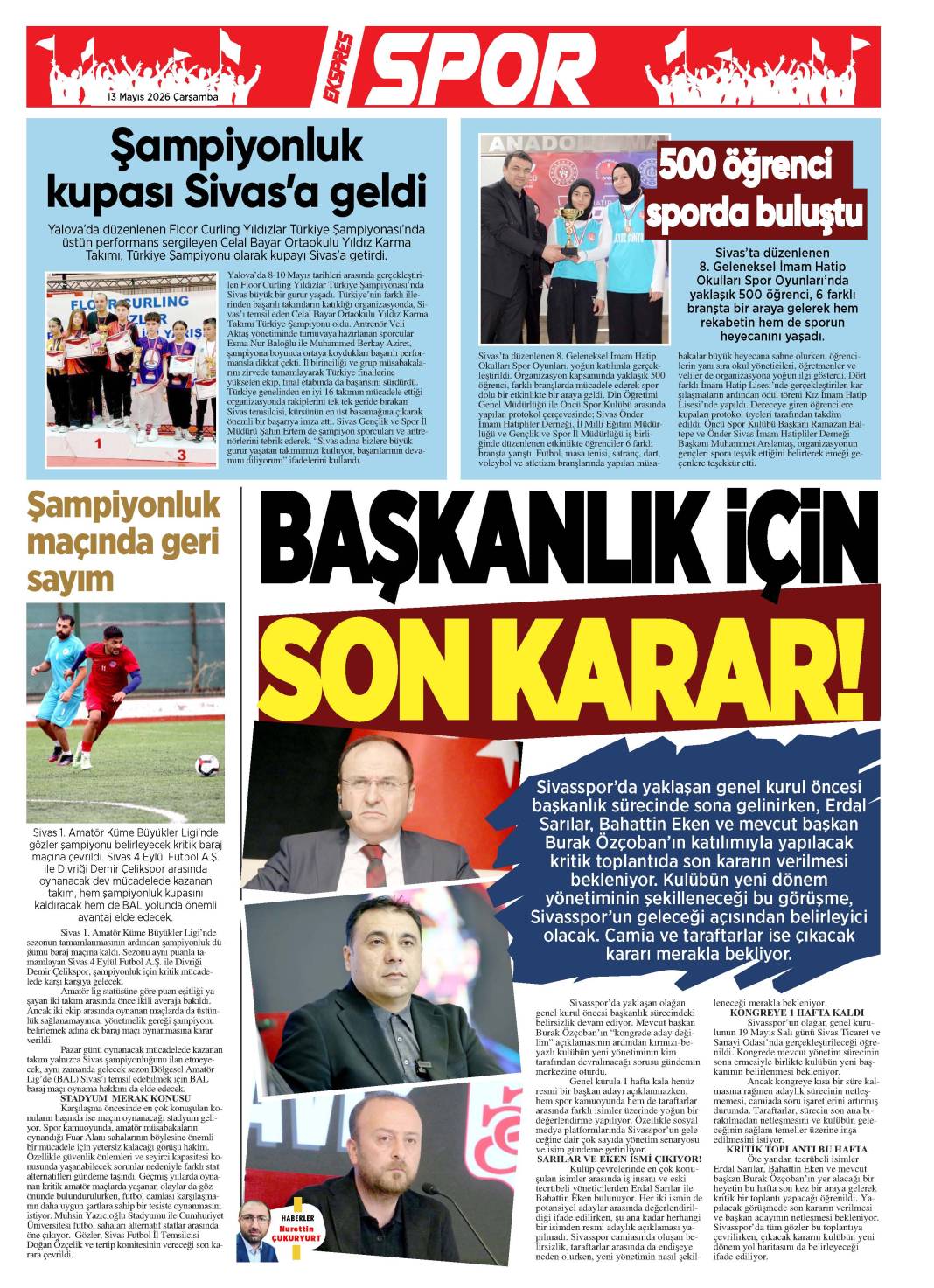13 Mayıs tarihli gazetemiz 1