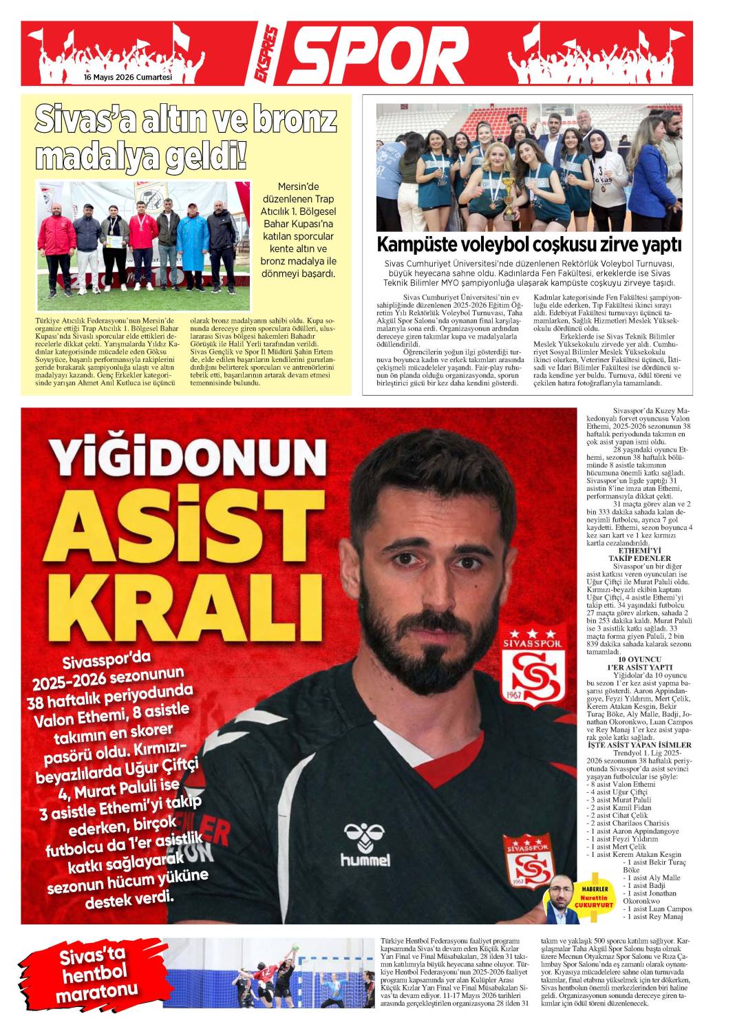 16 Mayıs tarihli gazetemiz 2