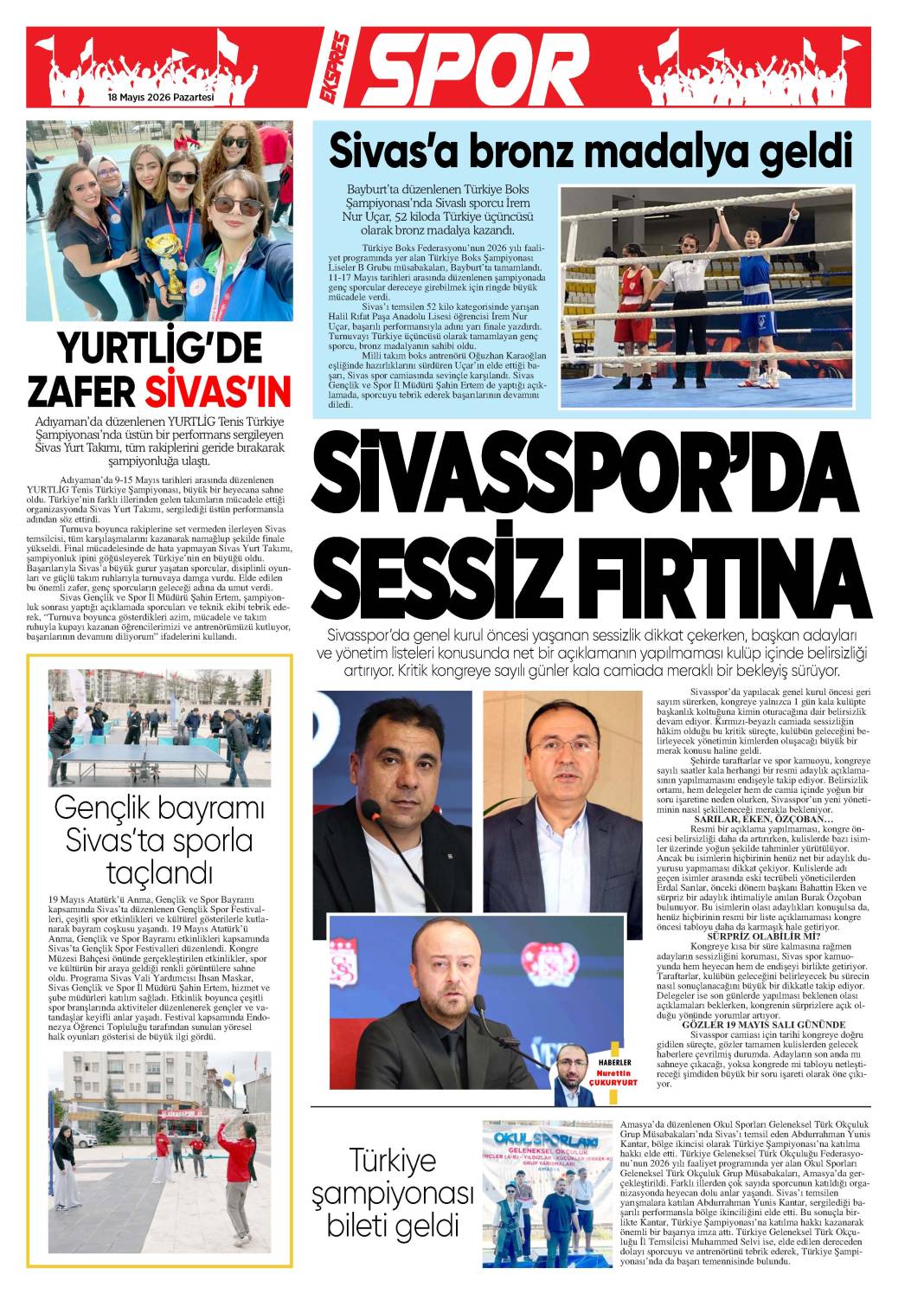 18 Mayıs tarihli gazetemiz 2