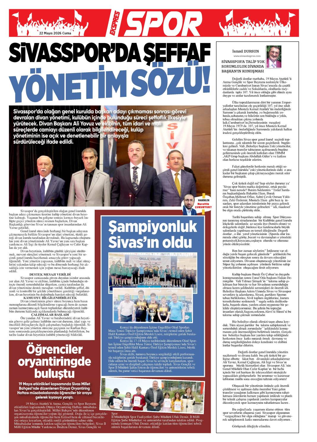 22 Mayıs tarihli gazetemiz 1
