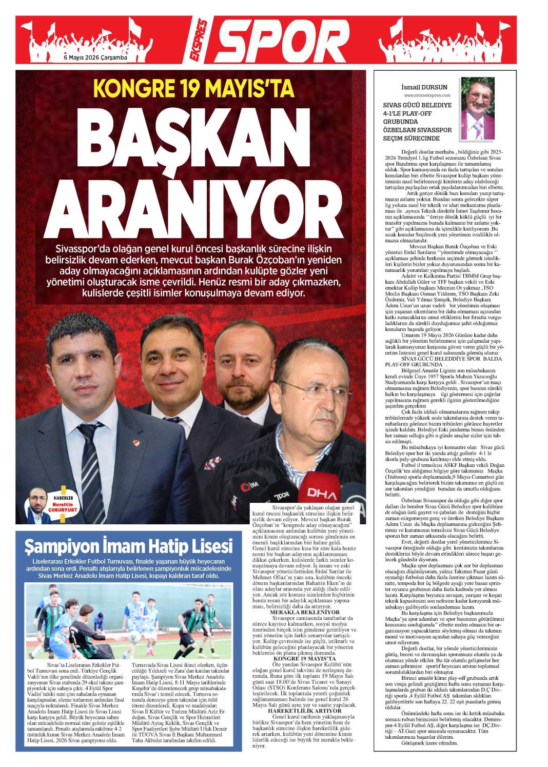 6 Mayıs tarihli gazetemiz 2