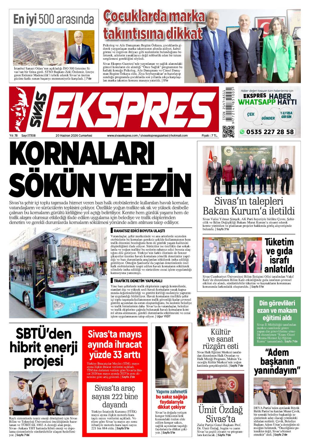 20 Haziran tarihli gazetemiz 2