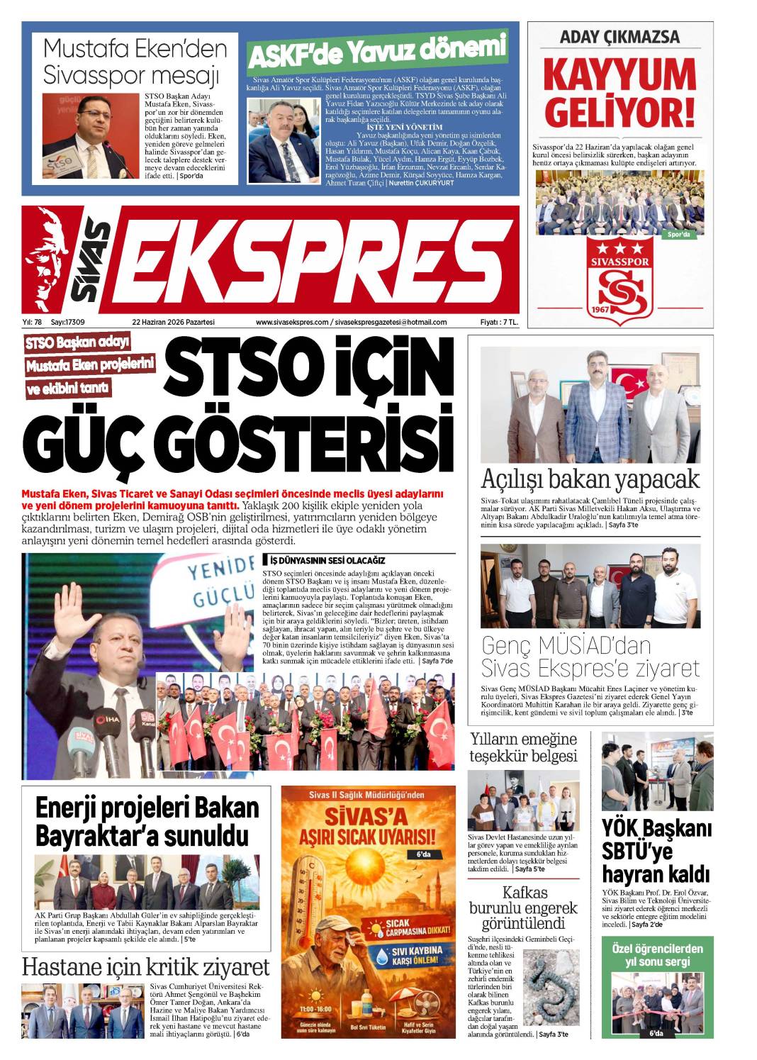 22 Haziran tarihli gazetemiz 2
