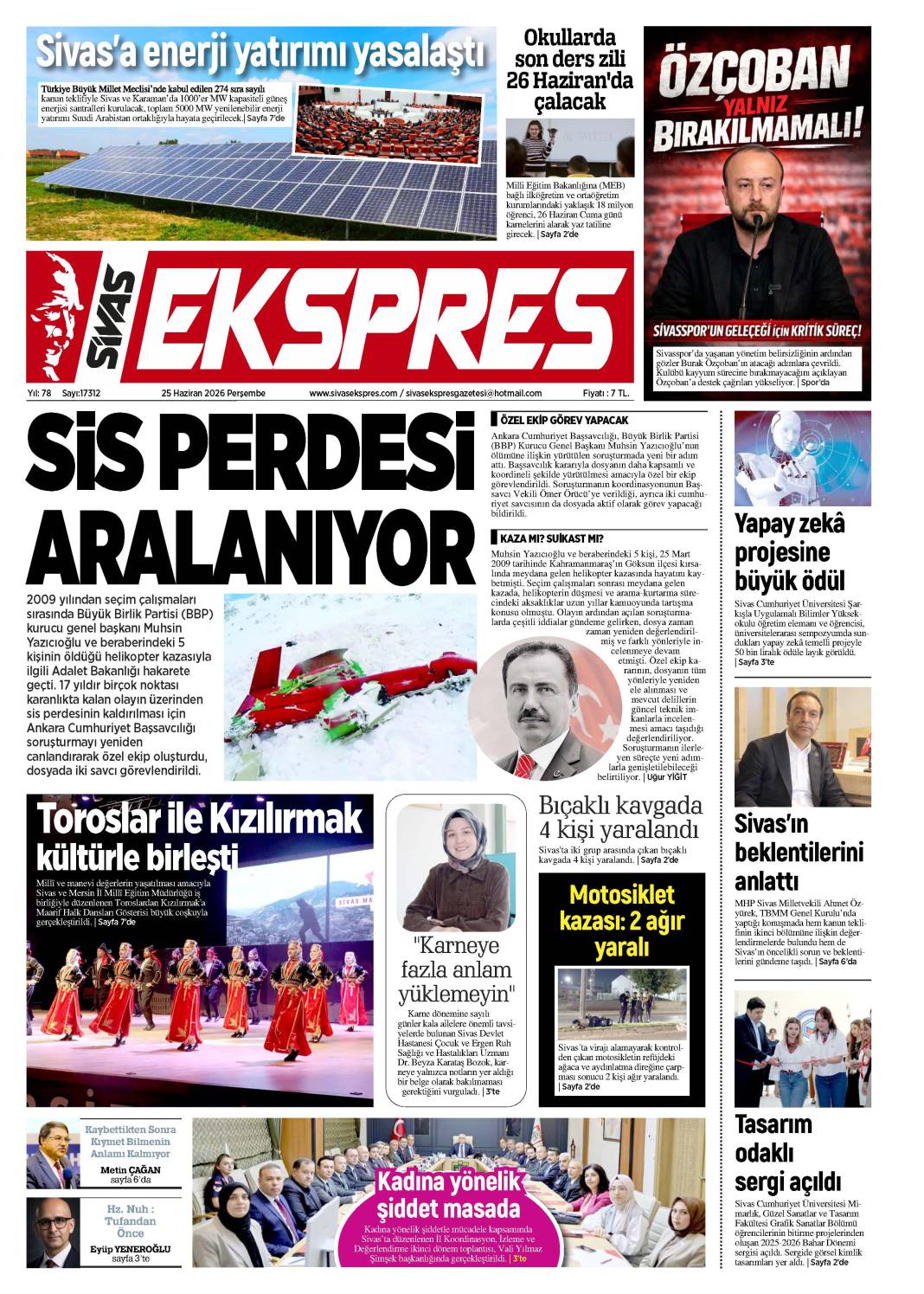 25 Haziran tarihli gazetemiz 2