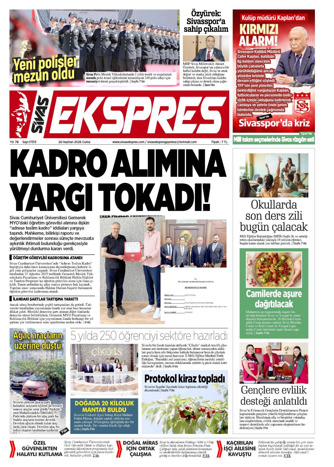 26 Haziran tarihli gazetemiz 2